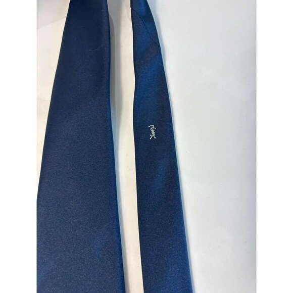 Yves Saint Laurent YSL Mens Tie Blue 100% Silk Classic Necktie Designer Vintage - Picture 3 of 7